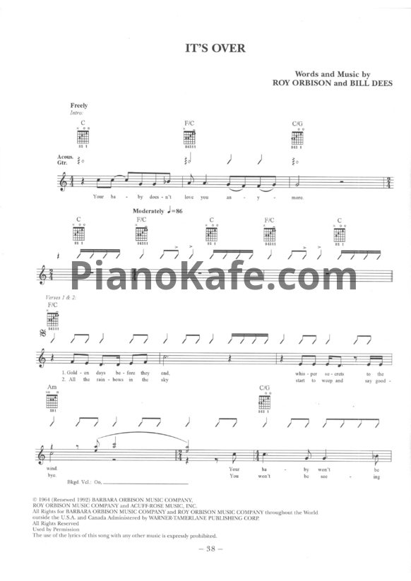 Ноты Roy Orbison - It's over - PianoKafe.com