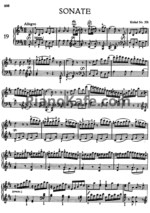 Ноты В. Моцарт - Соната №19 ре мажор (К. 576) - PianoKafe.com