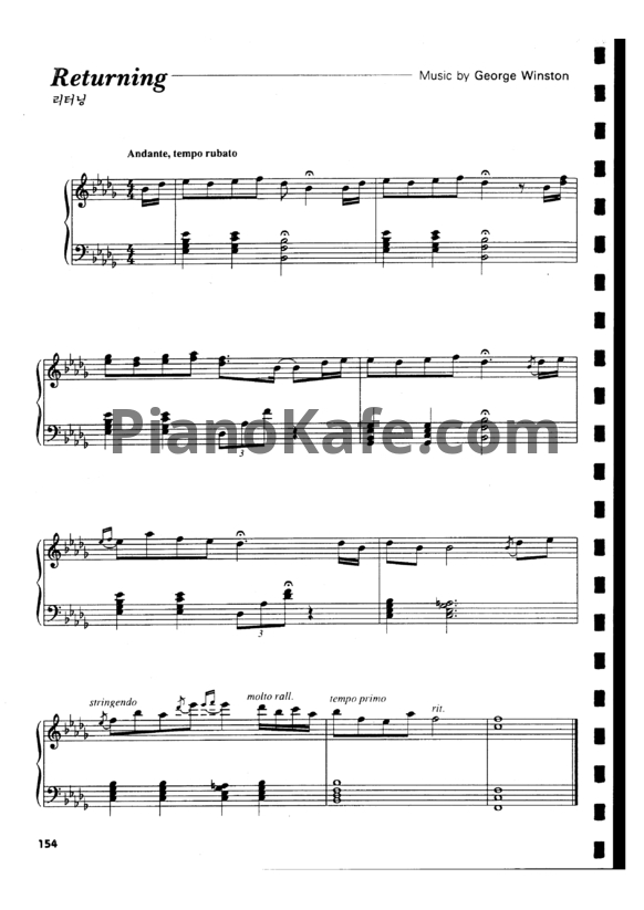 Ноты George Winston - Returning - PianoKafe.com