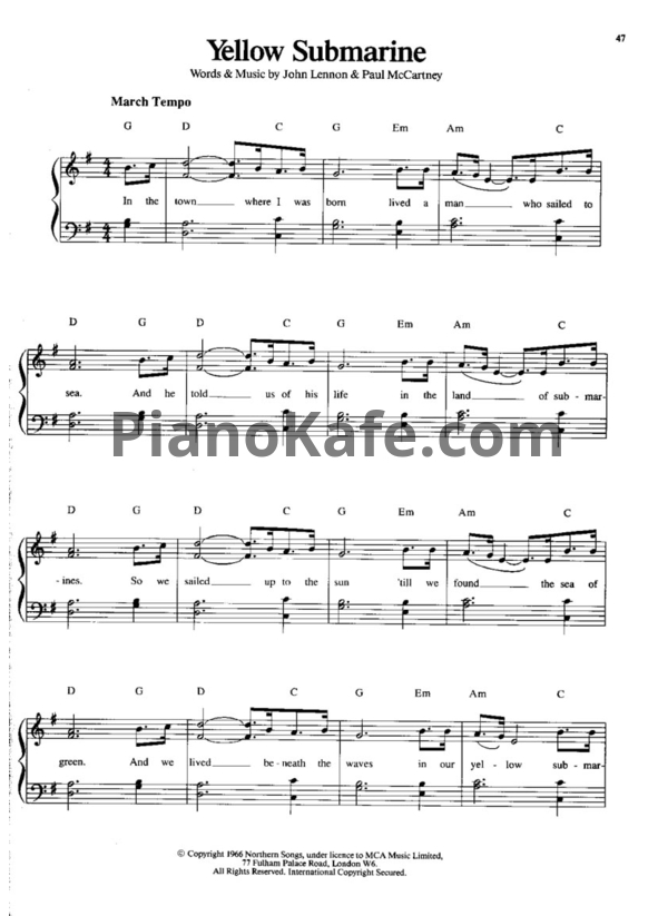 Ноты The Beatles - Yellow submarine - PianoKafe.com