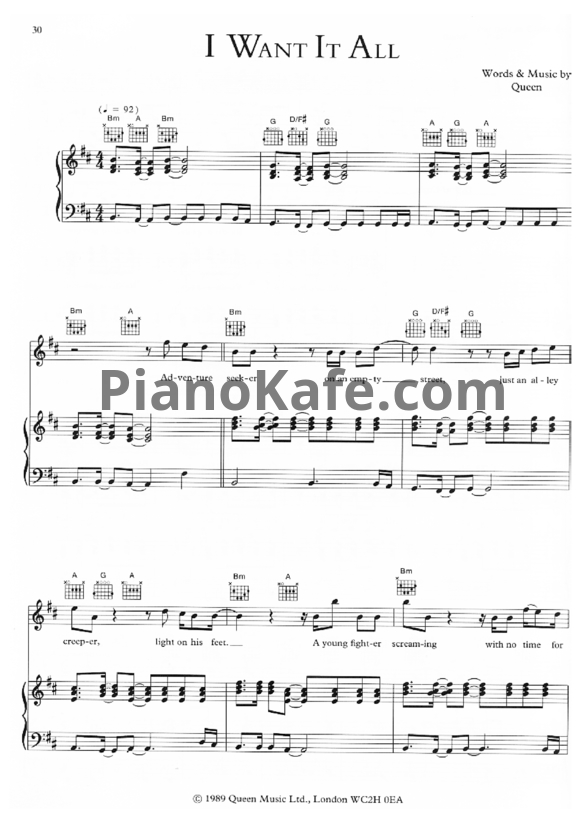 Ноты Queen - I want it all - PianoKafe.com