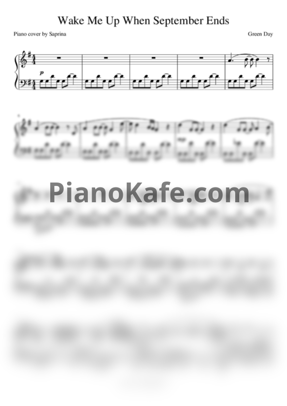 Ноты Green Day - Wake me up when september ends (Piano cover) - PianoKafe.com