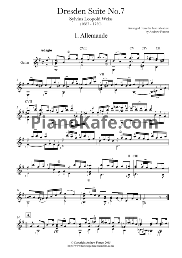 Ноты С. Л. Вайс - Dresden Suite №7 (SW 35) - PianoKafe.com