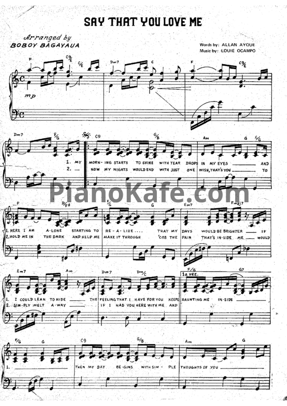 Ноты Christian Bautista - Say that you love me - PianoKafe.com