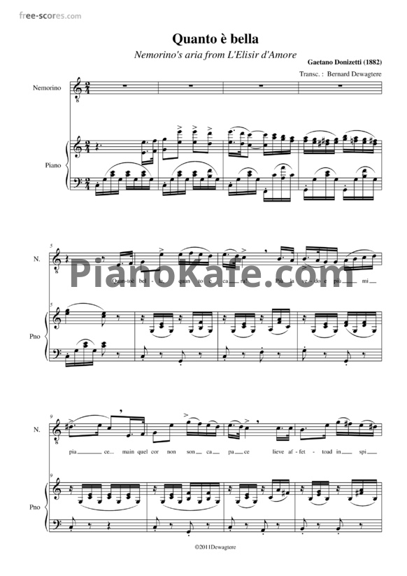 Ноты Gaetano Donizetti - Quanto e bella - PianoKafe.com