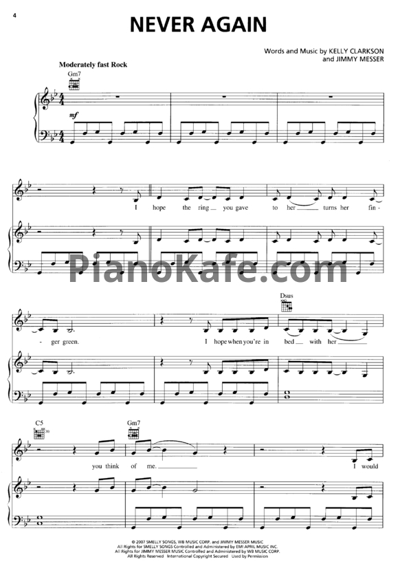 Ноты Kelly Clarkson - Never again - PianoKafe.com