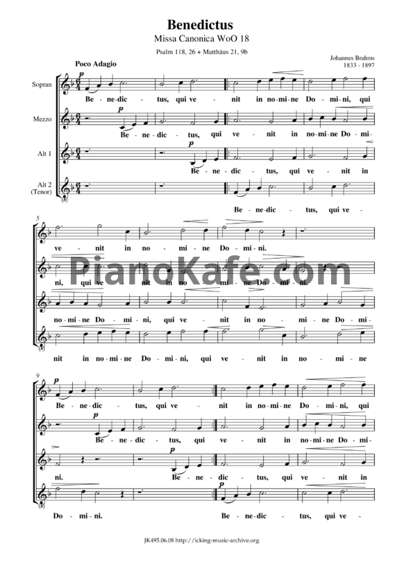Ноты И. Брамс - Каноническая месса до мажор (WoO 18) - PianoKafe.com