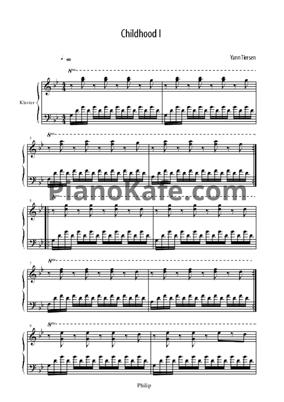 Ноты Yann Tiersen - Childhood 1 - PianoKafe.com