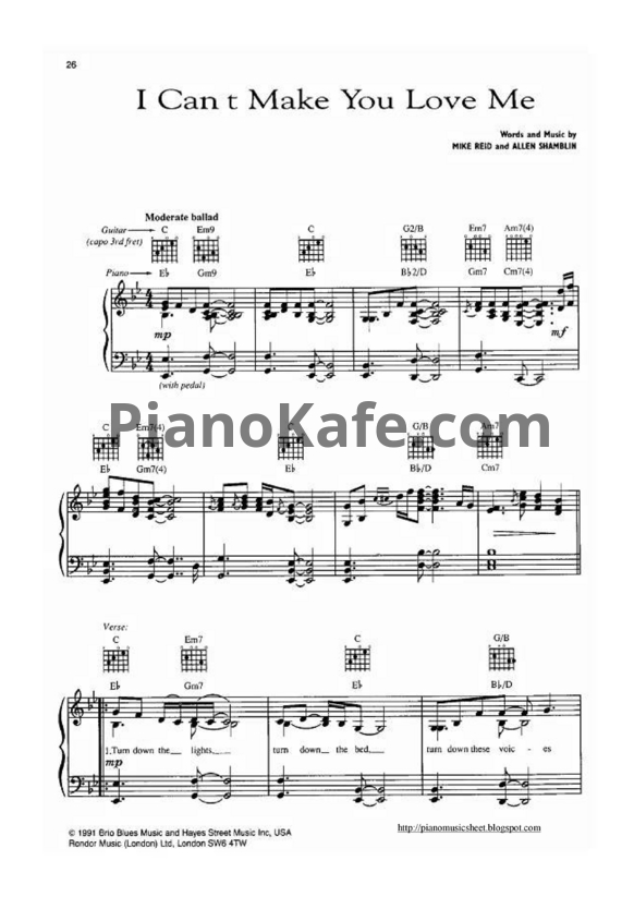Ноты Bonnie Raitt - I cant make you love me - PianoKafe.com