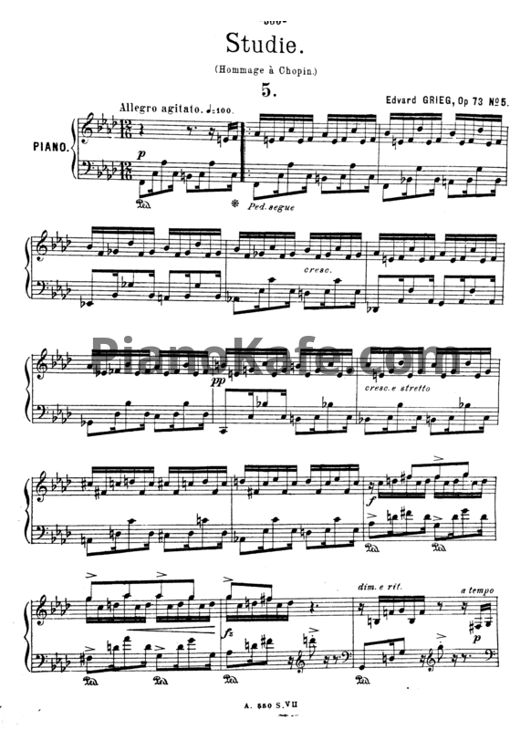 Ноты Эдвард Григ - Этюд "Памяти Шопена" (Op. 75, №5) - PianoKafe.com