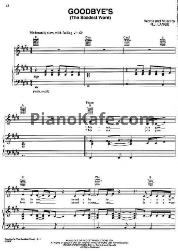 Ноты Celine Dion - Goodbye's (The saddest word) - PianoKafe.com