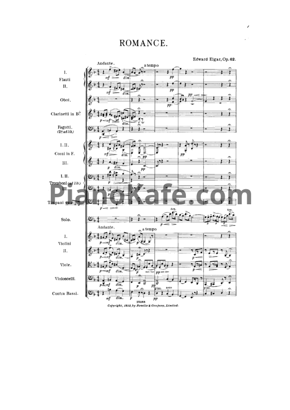Ноты Эдуард Элгар - Романс для фагота с оркестром (Op. 62, Партитура) - PianoKafe.com