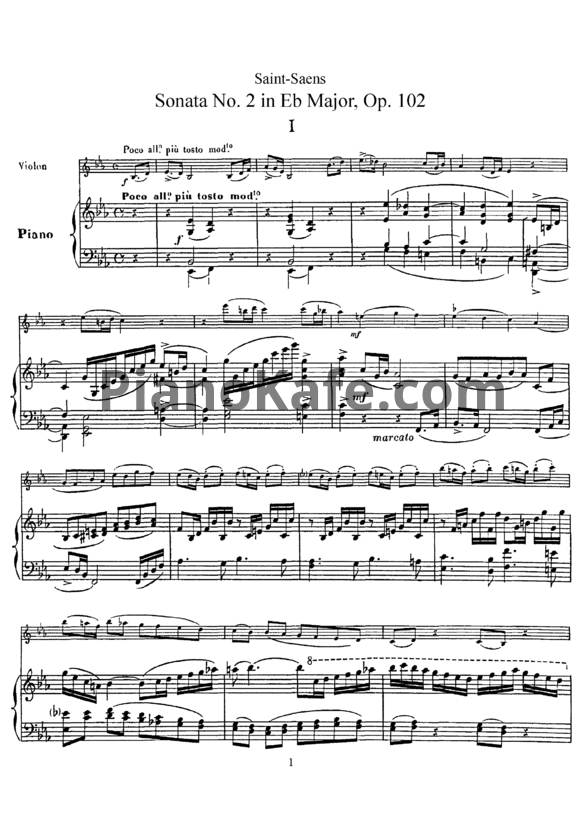 Ноты Камиль Сен-Санс - Соната для скрипки и фортепиано №2 ми-бемоль мажор (Op. 102) - PianoKafe.com