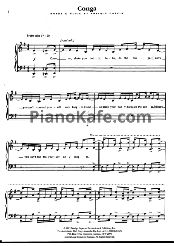 Ноты Gloria Estefan - Conga - PianoKafe.com