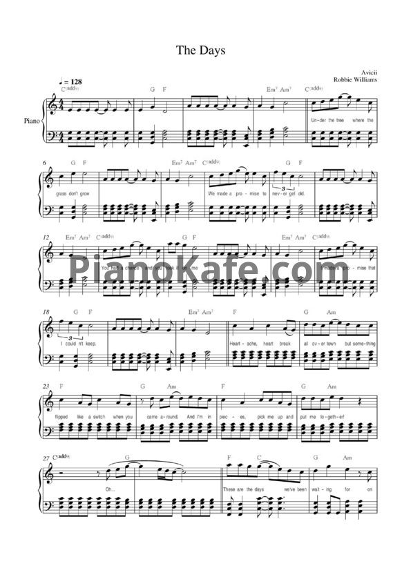 Ноты Avicii - The days - PianoKafe.com