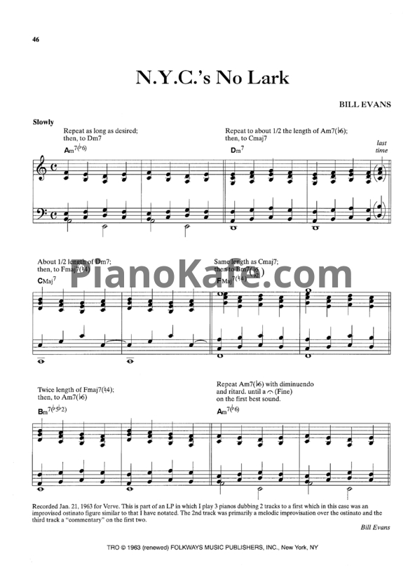 Ноты Bill Evans - N.Y.C.'s no lark - PianoKafe.com