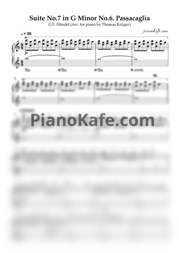 Ноты Thomas Kruger - Suite No. 7 in G Minor No. 6, Passacaglia - PianoKafe.com