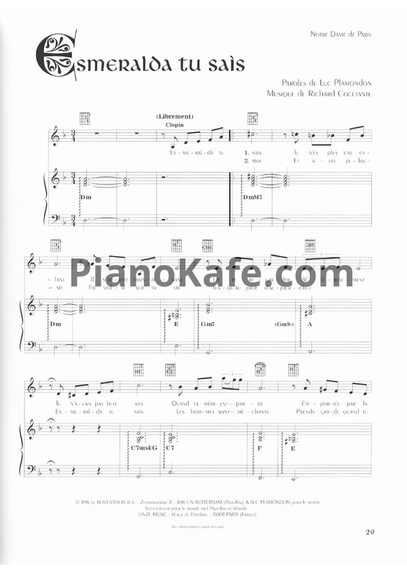 Ноты Riccardo Cocciante - Esmeralda tu sais - PianoKafe.com