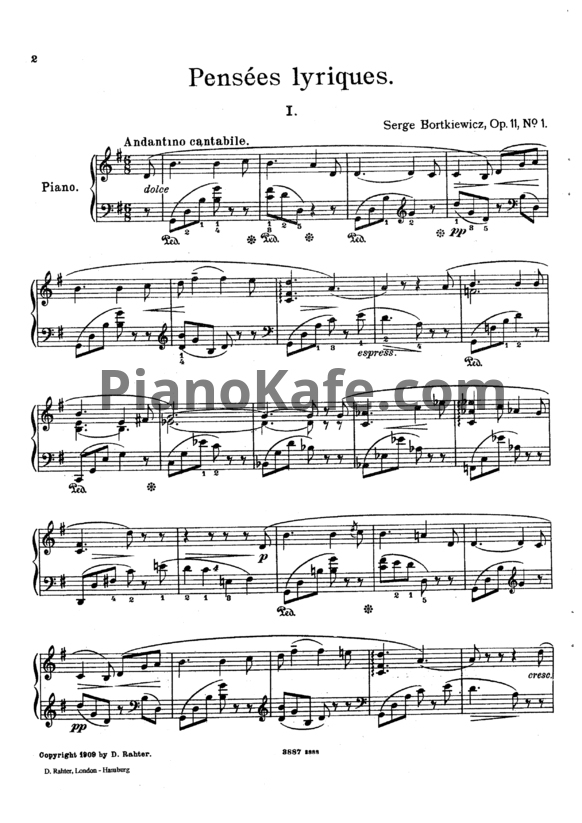 Ноты С. Борткевич - Шесть лирических воспоминаний (Op. 11) - PianoKafe.com