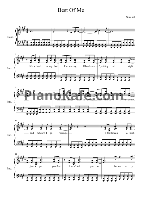 Ноты Sum 41 - Best of me - PianoKafe.com
