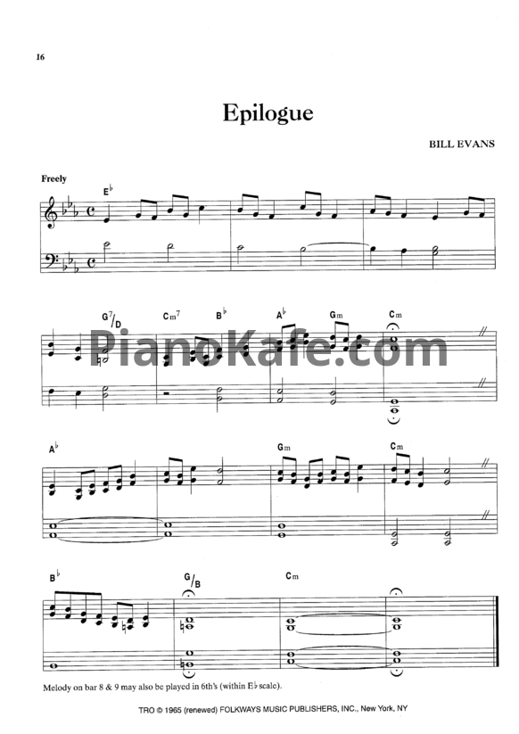 Ноты Bill Evans - Epilogue - PianoKafe.com