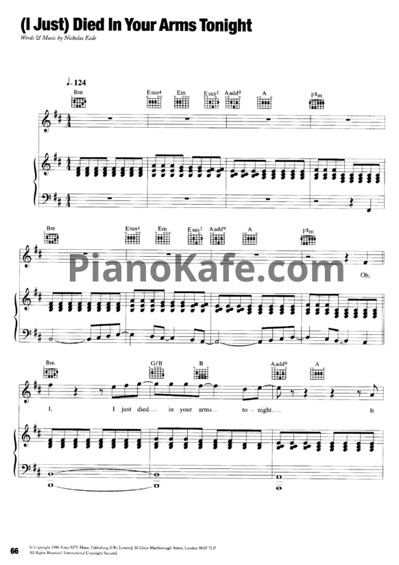 Ноты Cutting Crew - (I just) Died in your arms (Версия 2) - PianoKafe.com