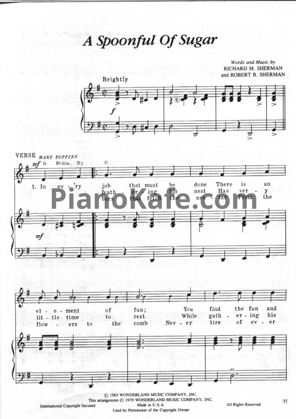Ноты Richard M. Sherman - A spoonful of sugar (Версия 2) - PianoKafe.com