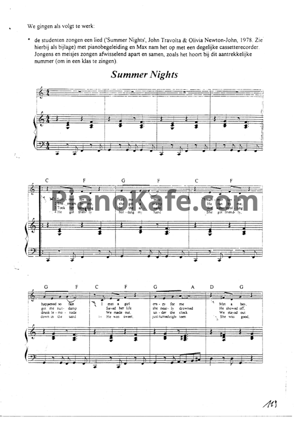 Ноты John Travolta & Olivia Newton-John - Summer nights - PianoKafe.com