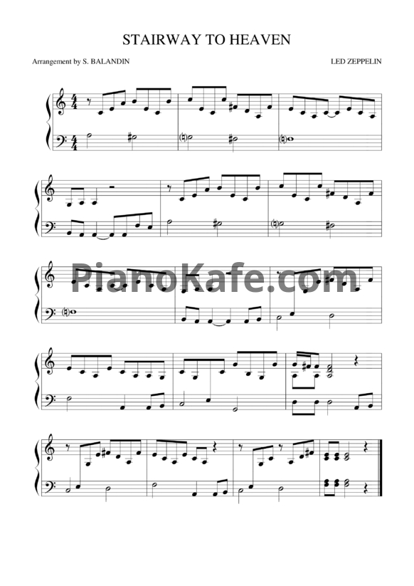 Ноты Led Zeppelin - Stairway to heaven (Arrangement by S. BALANDIN) - PianoKafe.com