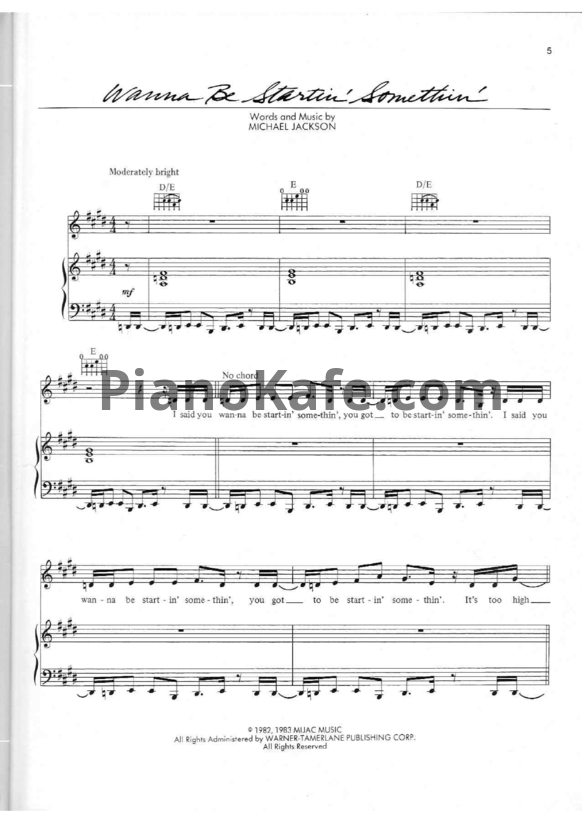 Ноты Michael Jackson - Wanna be startin' somethin' - PianoKafe.com