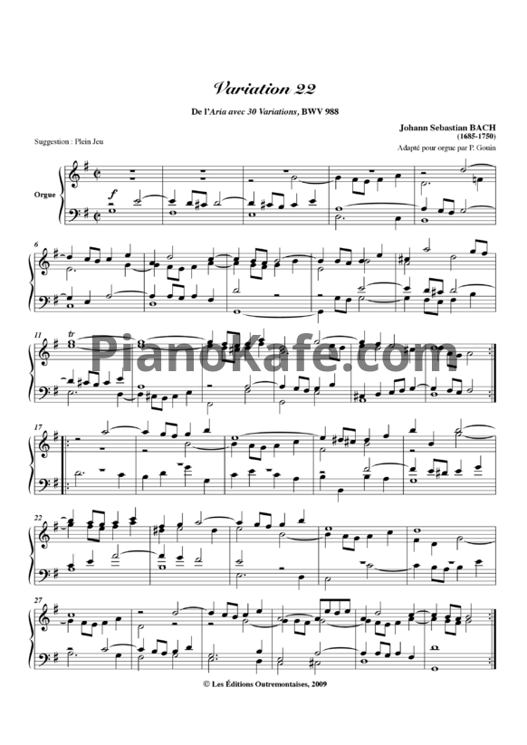 Ноты И. Бах - Variation 22 (BWV 988) - PianoKafe.com