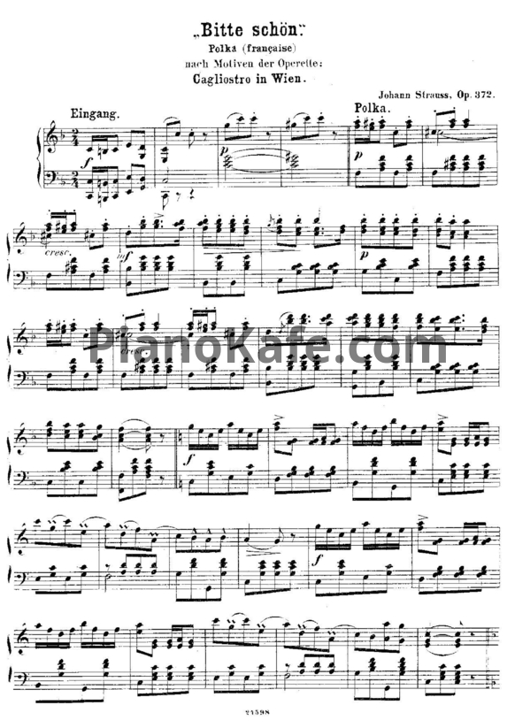 Ноты Иоганн Штраус (сын) - Полька "Bitte schon!" (Op. 372) - PianoKafe.com