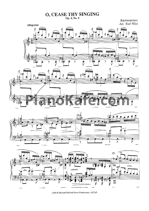 Ноты Сергей Рахманинов - O, cease thy singing (Op. 4, №4) - PianoKafe.com