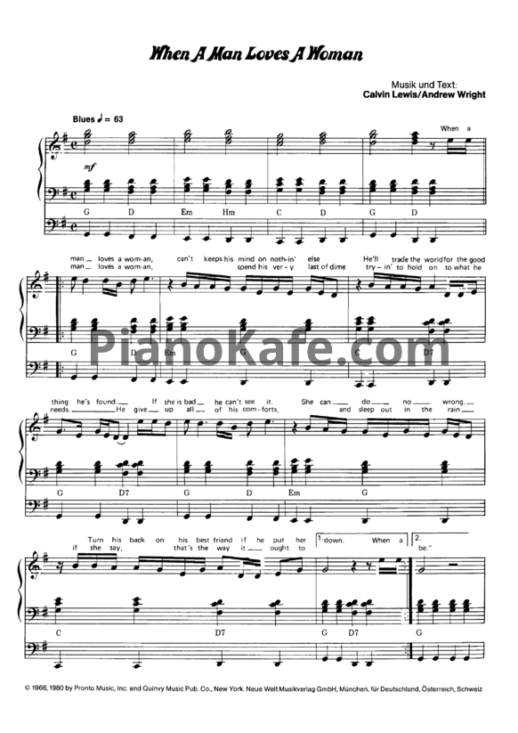 Ноты Percy Sledge - When a man loves a woman - PianoKafe.com
