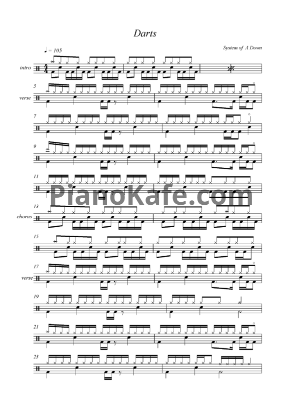 Ноты System of a Down - Darts - PianoKafe.com