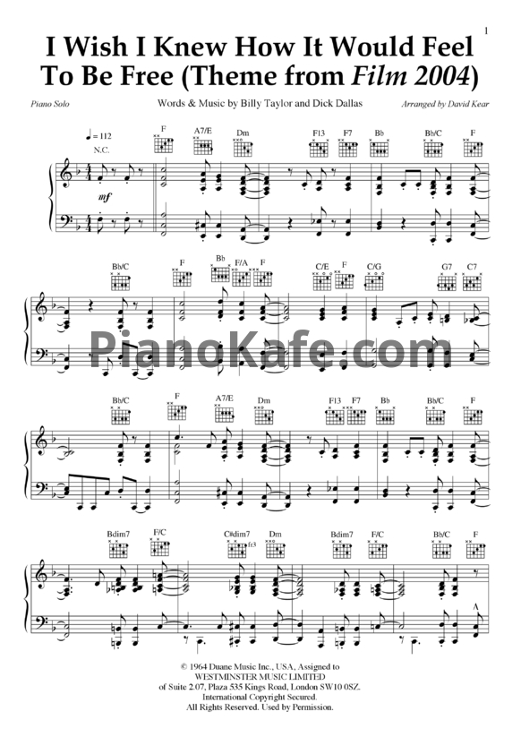 Ноты Billy Taylor - I wish I knew how it would feel to be free - PianoKafe.com
