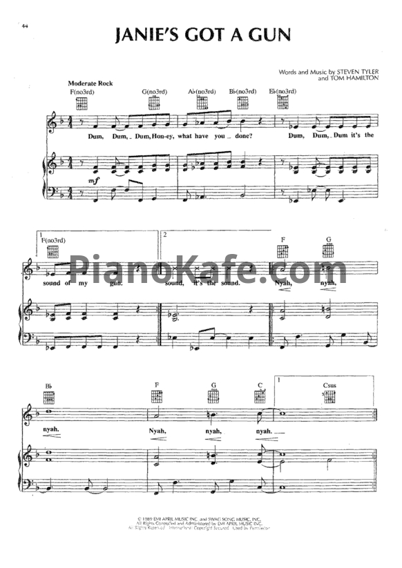 Ноты Aerosmith - Janie's got a gun - PianoKafe.com