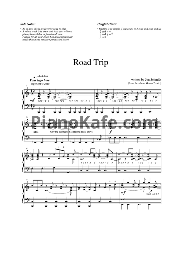 Ноты Jon Schmidt - Road Trip - PianoKafe.com