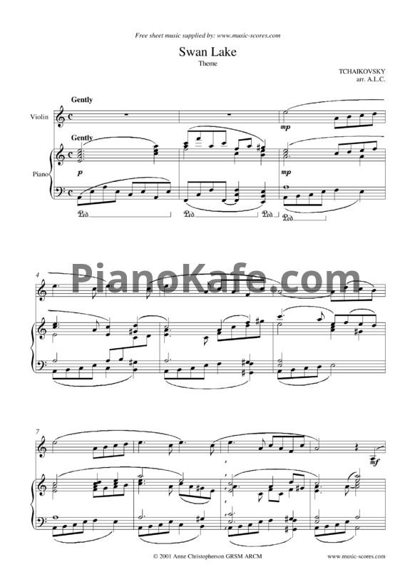 Ноты П. Чайковский - Вальс "Лебединое озеро" (для скрипки и фортепиано) - PianoKafe.com