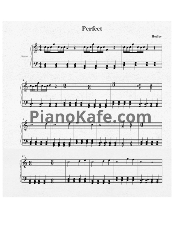 Ноты Hedley - Perfect (Версия 3) - PianoKafe.com