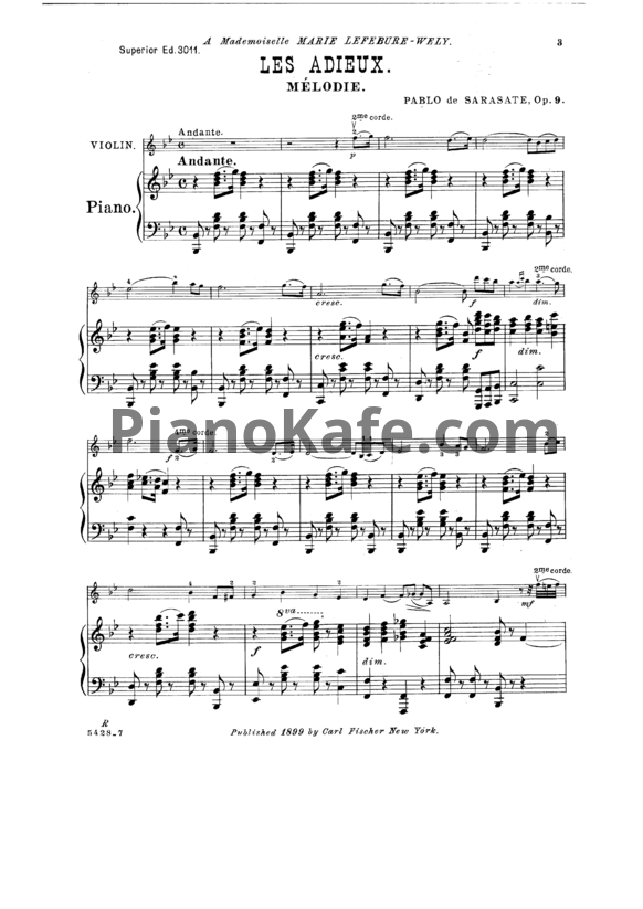 Ноты Пабло де Сарасате - Les adieux (Соч. 9) - PianoKafe.com