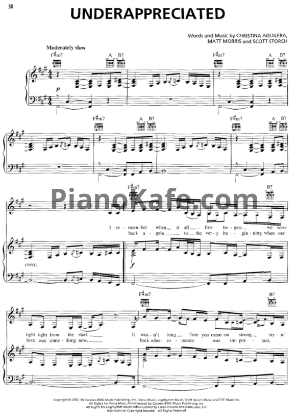 Ноты Christina Aguilera - Underappreciated - PianoKafe.com