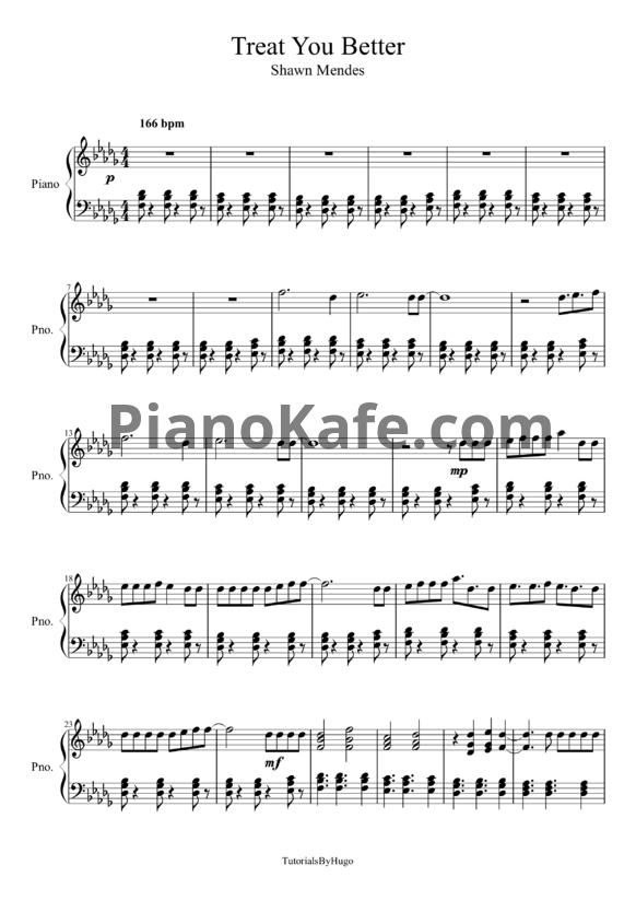Ноты Shawn Mendes - Treat you better - PianoKafe.com