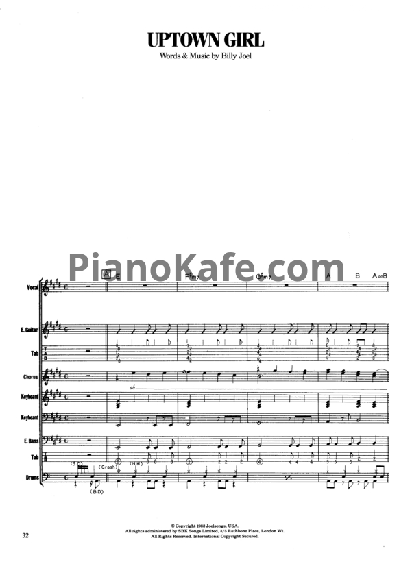 Ноты Billy Joel - Uptown girl (Партитура) - PianoKafe.com