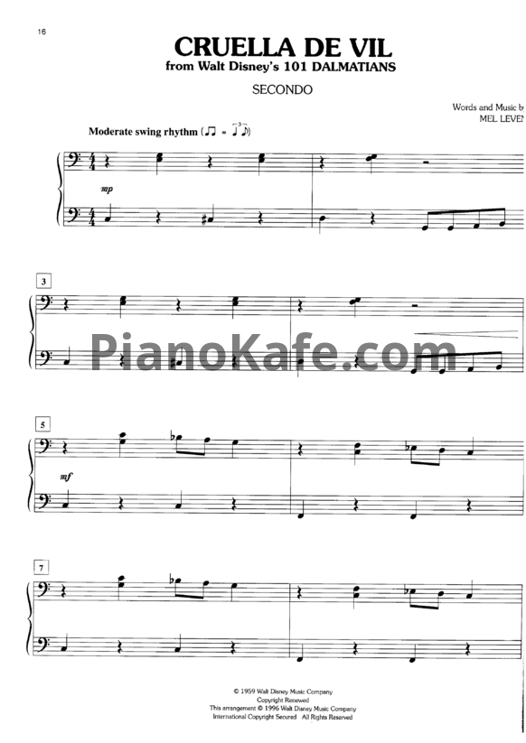 Ноты Mel Leven - Cruella de Vil (для 2 фортепиано) - PianoKafe.com