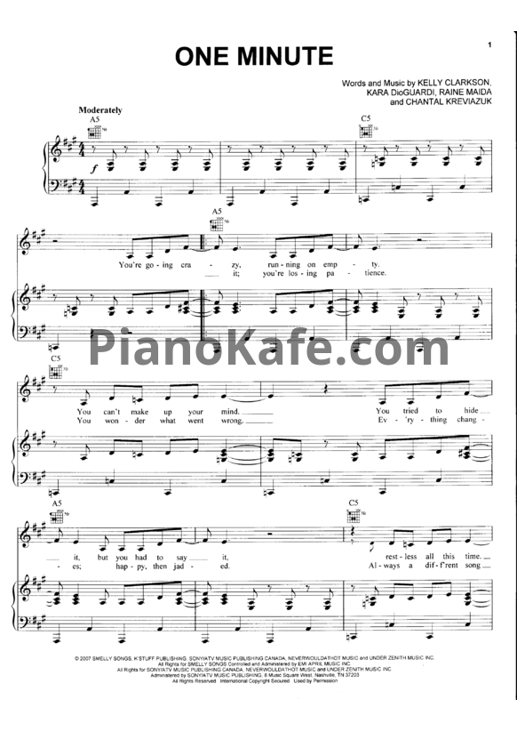 Ноты Kelly Clarkson - One minute - PianoKafe.com