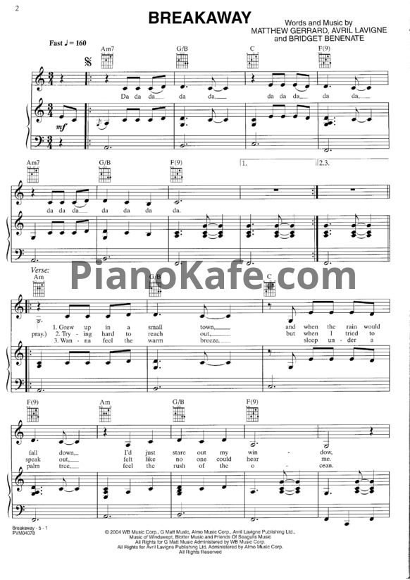 Ноты Kelly Clarkson - Breakaway - PianoKafe.com