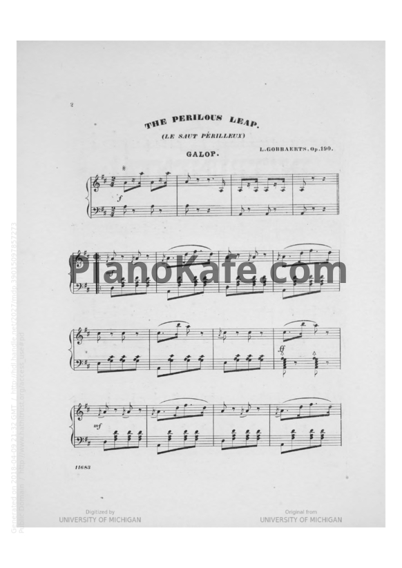 Ноты Л. Гоббартс - Опасный прыжок. Галоп для фортепиано (Op. 190) - PianoKafe.com