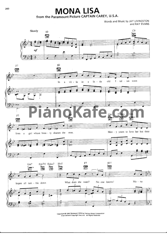 Ноты Nat King Cole - Mona Lisa (Версия 2) - PianoKafe.com