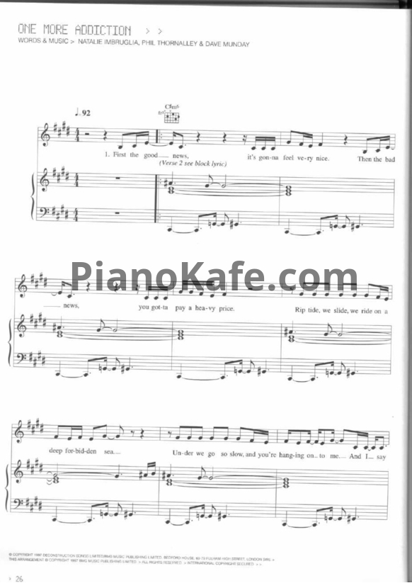 Ноты Natalie Imbruglia - One more addiction - PianoKafe.com
